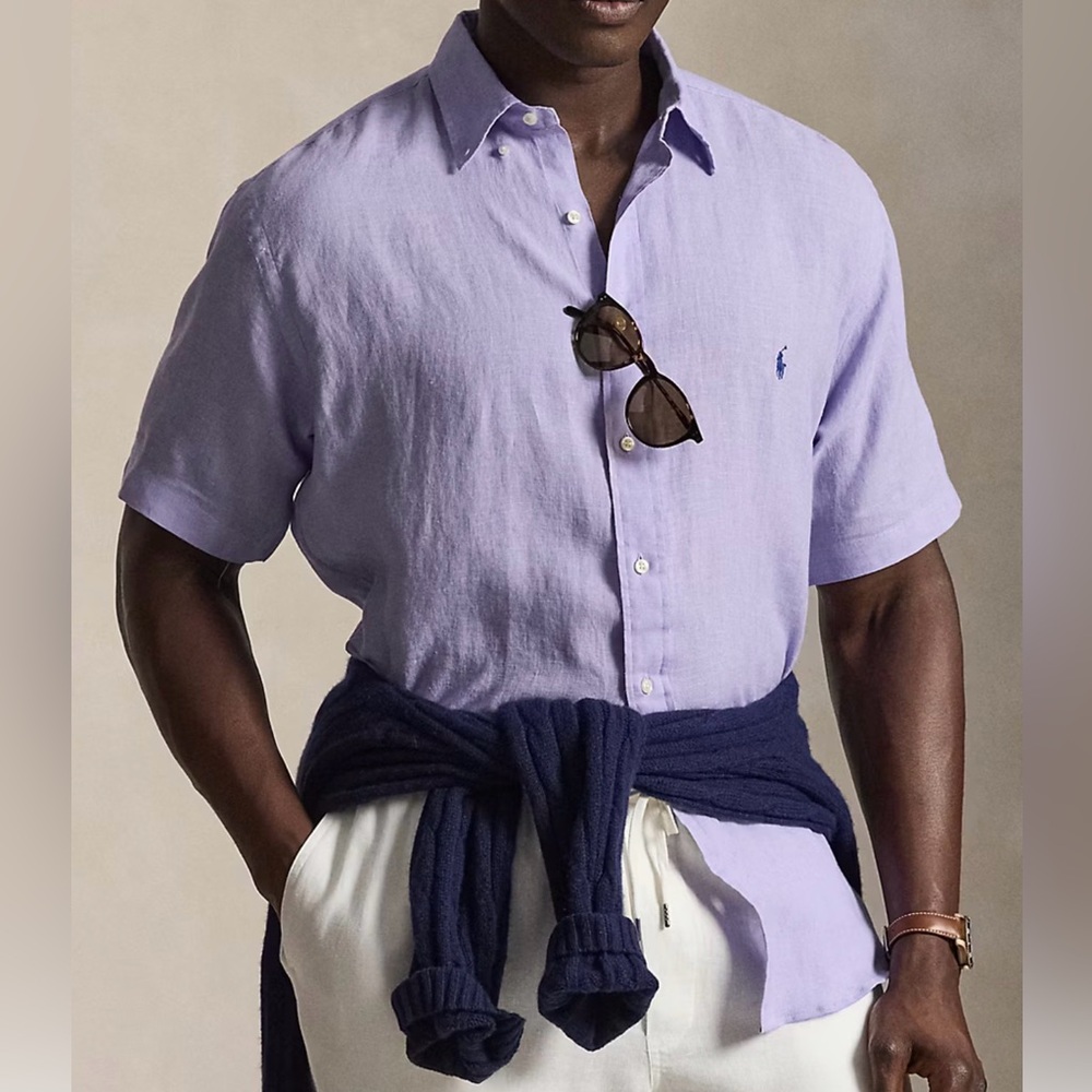 Ralph Lauren Men's 100% Linen Short Sleeve Casual Shirt - Medium NEW WITH TAGS